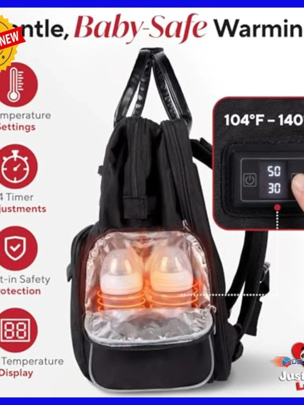 Large Waterproof Diaper Backpack with Changing Station & Heated Pockets
